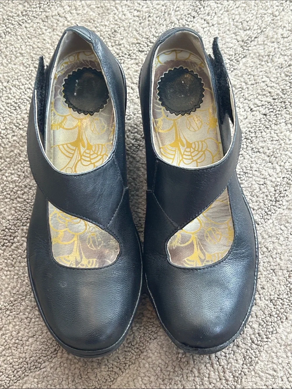 Fly London Yasi Mary Jane Wedge Size 39 Black